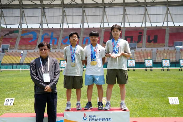 12세 이하 남자부 왼쪽부터 양가온 신동주 박서준 제공 대한양궁협회